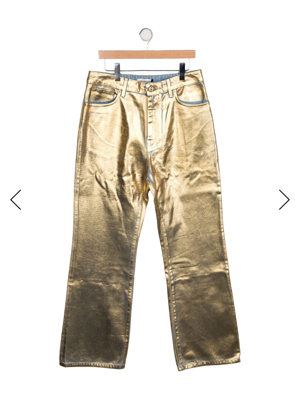 Paco Rabanne Patterned Cotton Wide-Leg Jeans in Metallic Gold Print
